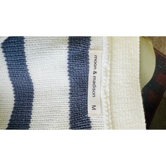 Moon & Madison checker stripe knit cardigan sweater cream navy M cozy Y2K - Picture 4 of 4